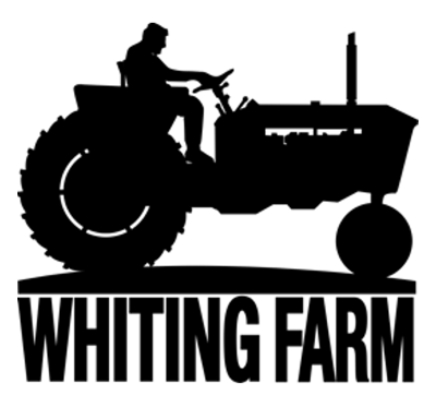 The Whiting Farm logo, depicting farmer Whiting riding a tractor.